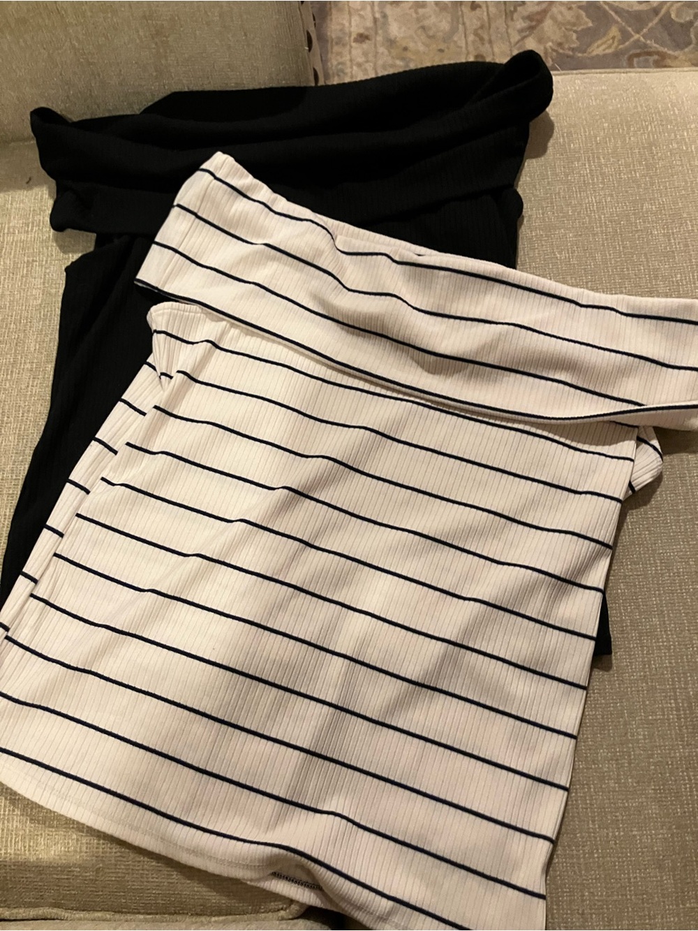 a new day Off-Shoulder Tops, Black & Cream & Black Stripes
